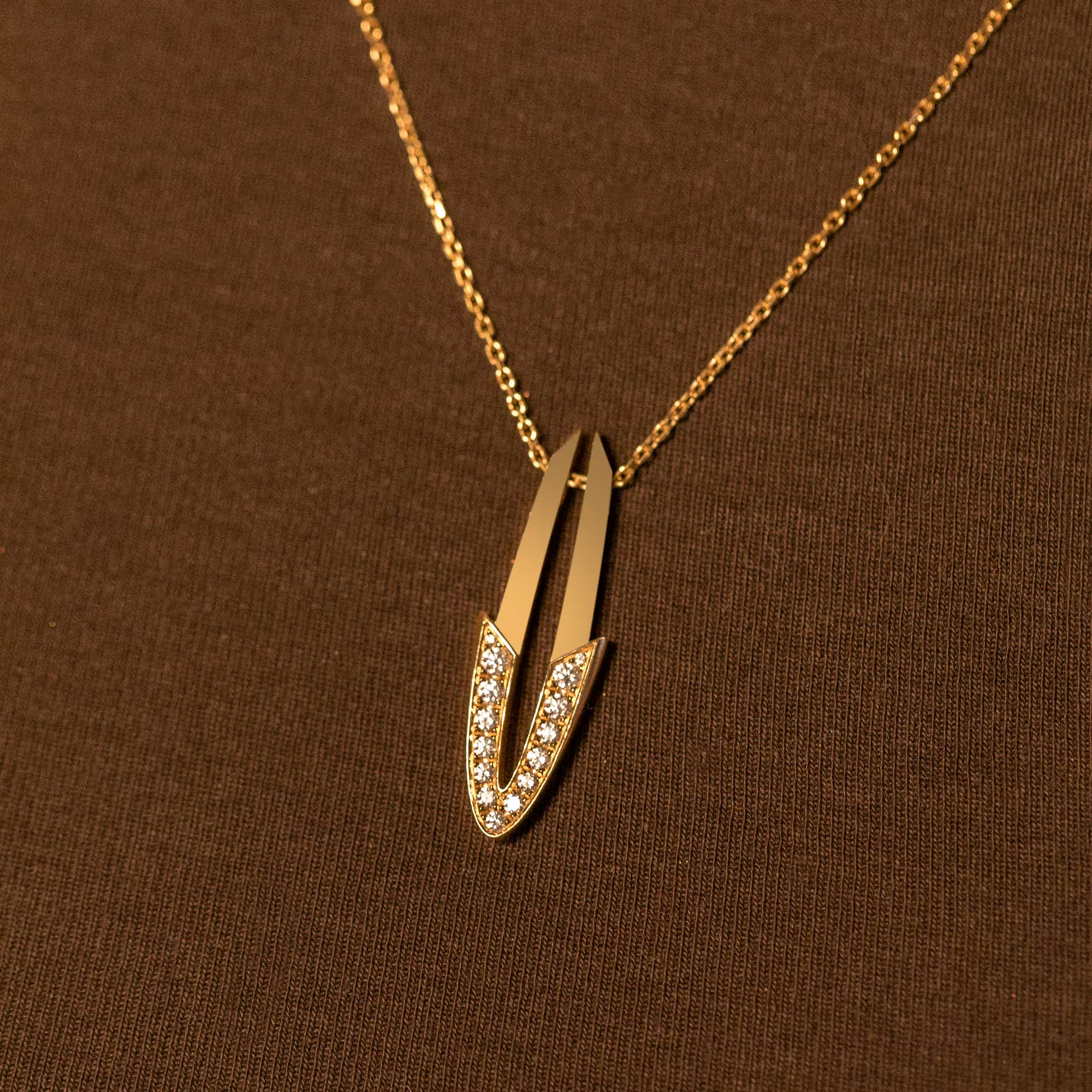 Pendentif Arrow Grand Modèle Or Rose Diamants